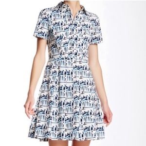 Tory Burch Blue and White Button-up Collared Shirt-dress